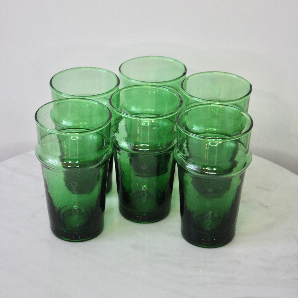 2 Verres Beldi Verts - Thé Ou Café Marocain, 200 Ml, Verre Soufflé, Neufs